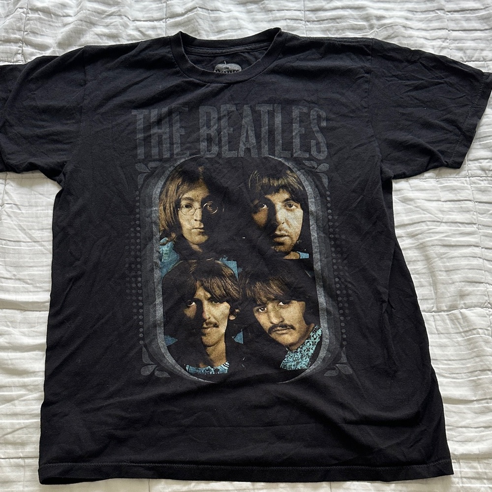 The Beatles 2012 Retro Black Graphic Concert Album Cover T-Shirt
